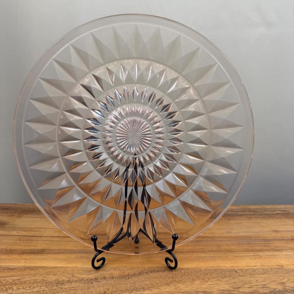 Jeanette Windsor Pink Depression Glass Plate Sunburst Starburst Vintage 8.75in